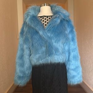 Electric Blue Faux Fur jacket size S/M